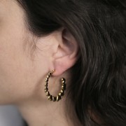 Créoles rondes avec des coeurs 35 mm - Acier inoxydable 316L Doré x2