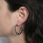 Créoles rondes avec des coeurs 35 mm - Acier inoxydable 316L x2