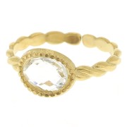 Bague fine réglable T54 à T58 avec cabochon verre - Acier inox 304L Doré - Crystal|raw }}