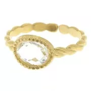 Bague fine réglable T54 à T58 avec cabochon verre - Acier inox 304L Doré - Crystal