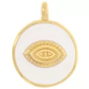 Pendentif rond motif oeil 18 mm - Résine époxy - Doré à l'or fin - Blanc x1