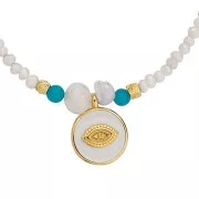 Pendentif rond motif oeil 18 mm - Résine époxy - Doré à l'or fin - Blanc x1