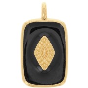 Pendentif rectangle  21x12mm avec résine époxy - Doré à l'or fin - Noir x1