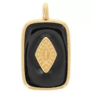 Pendentif rectangle  21x12mm avec résine époxy - Doré à l'or fin - Noir x1