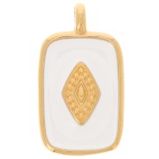 Pendentif rectangle 21x12mm avec résine époxy - Doré à l'or fin - Blanc x1