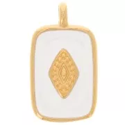 Pendentif rectangle 21x12mm avec résine époxy - Doré à l'or fin - Blanc x1