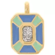 Pendentif rectangle 19x12mm avec résine époxy - Doré à l'or fin - Vert - Bleu x1