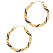 Créoles rondes torsadées 25 mm avec résine époxy - Acier inox 304L Doré - Noir x2