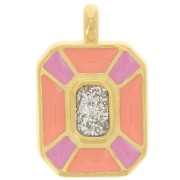 Pendentif rectangle 19x12mm - résine époxy - Doré à l'or fin - Rose - Saumon x1|raw }}