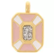 Pendentif rectangle 19x12mm résine époxy - Doré à l'or fin - Rose clair - Blanc x1