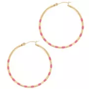 Créoles rondes 40.5 mm avec résine époxy - Acier inox 304L Doré - Rose x2