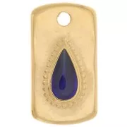 Pendentif rectangle 20x11mm avec goutte résine époxy - Doré à l'or fin - Bleu x1