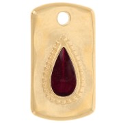 Pendentif rectangle 20x11mm avec goutte résine époxy - Doré à l'or fin - Rouge x1