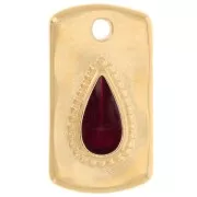 Pendentif rectangle 20x11mm avec goutte résine époxy - Doré à l'or fin - Rouge x1