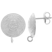 Clous d'oreilles rond motif ethnique 14 mm - anneau ouvert - Placage Argent fin x2