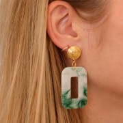 Clous d'oreilles rond motif ethnique 14 mm - anneau ouvert - Placage Argent fin x2