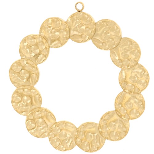 Pendentifs ronds martelés 35 mm - Acier inoxydable 304L Doré x2