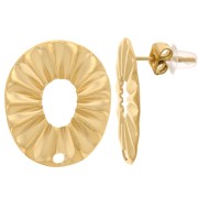 Clous d'oreilles ovale effet plissé 21x18 mm - Acier inoxydable 304 Doré x2