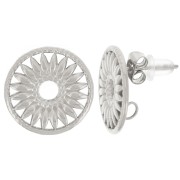 Clous d'oreilles ronds 15 mm - motif fleur ajourée - Acier inoxydable 304L x2