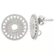Clous d'oreilles ronds 15 mm - motif fleur ajourée - Acier inoxydable 304L x2