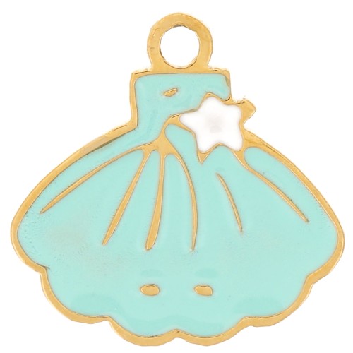 Breloque coquillage 10x10 mm - résine époxy - Acier inox 316L Doré - Turquoise x1
