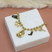 Breloque Santiag botte cowboy 15x9mm résine époxy -Acier inox 316L Doré -Ivoire x1