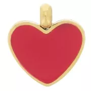 Breloque coeur 9x7.5 mm résine époxy - Acier inox 304L Doré - Rouge x1