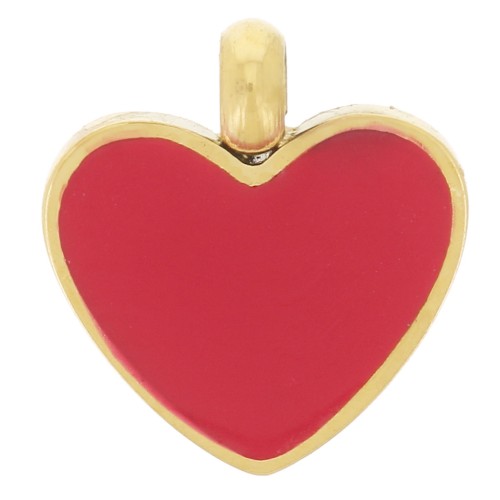 Breloque coeur 9x7.5 mm résine époxy - Acier inox 304L Doré - Rouge x1