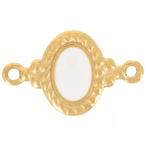 Intercalaire ovale 22x13 mm avec résine époxy - Acier inox 304L Doré - Ivoire x1