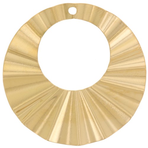 Pendentifs ronds évidés effet plissé 32 mm - Acier inoxydable 316L Doré x2