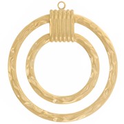 Pendentifs doubles cercles martelés 31 mm - Acier inoxydable 304L Doré x2|raw }}