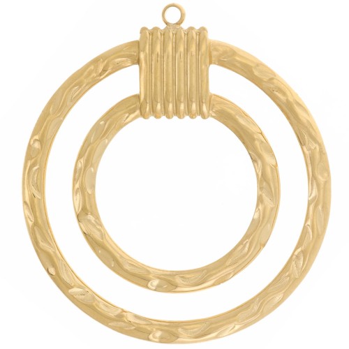 Pendentifs doubles cercles martelés 31 mm - Acier inoxydable 304L Doré x2