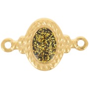 Intercalaire ovale 22x13 mm résine époxy - Acier inox 304L Doré - Vert pailleté x1