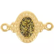 Intercalaire ovale 22x13 mm résine époxy - Acier inox 304L Doré - Vert pailleté x1