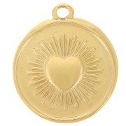 Pendentif rond 18 mm - motif coeur - Acier inoxydable 304 Doré x1
