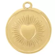 Pendentif rond 18 mm - motif coeur - Acier inoxydable 316L Doré x1