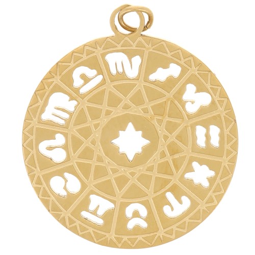 Pendentif rond - médaille 18 mm - Signes du zodiaque - Acier inoxydable 304 Doré