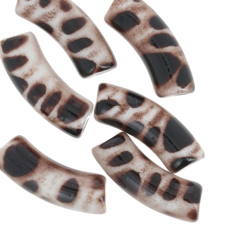 Perles tube incurvé 35x11 mm en acrylique opaque - Tacheté marron foncé x6
