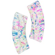 Perles tube incurvé en acrylique transparente 35x11 mm - Tacheté Bleu - Rose x6