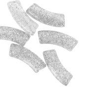 Perles tube incurvé en acrylique transparente 35x11 mm - Pailleté argenté x6