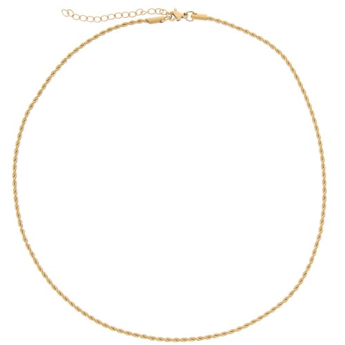 Tour de cou maille Corde 2 mm - Acier inoxydable 304L Doré x46cm