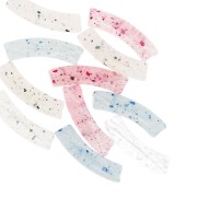 Perles tube incurvé en acrylique transparente 32x8 mm - Pailleté multicolore x6|raw }}