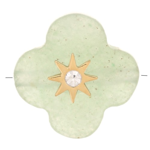 Perle trèfle facettée 12 mm pierre gemme teintée et oxyde zirconium - Aventurine
