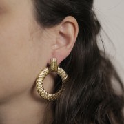 Pendentifs ronds évidés texturés torsadés 40 mm - Acier inoxydable 304L Doré x2