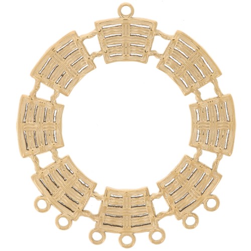 Pendentifs chandelier rond évidé 31mm - 7 anneaux fermés - Acier inox 304L Doré x2
