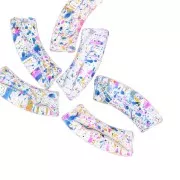 Perles tube incurvé en acrylique transparent 35x11mm - Tacheté Bleu - Jaune x6