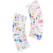 Perles tube incurvé en acrylique transparent 35x11mm - Tacheté Bleu - Jaune x6