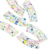 Perles tube incurvé en acrylique transparent 35x11mm - Tacheté Turquoise x6|raw }}