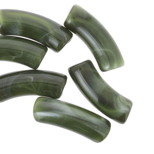 Perles tube incurvé en acrylique transparent 35x11mm - Marbré Vert foncé x6