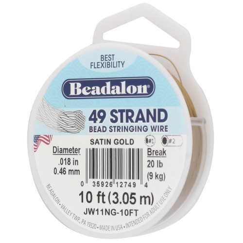 Fil Cablé 49 brins 0.46 mm - Beadalon - Acier inoxydable - Doré satiné x3.05m